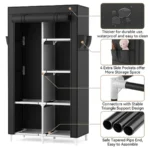 ROJASOP Portable Closet Wardrobe Closet for Hanging Clothes with 6 Storage Shelves 1 Hanging Rod and 4 Pockets Free Standing Cl