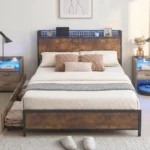 Metal Bed Frame With Storage Headboard & 4 Drawers, Built in Charging Station & LED Light, No Box Spring Needed - Image 3