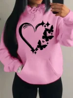 Combination Of Love And Butterfly  Pattern Hoody Women Hip Hop Street Hoodies
