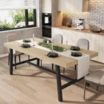 70.87″ Industrial Dining Table For 6-8, Wooden Kitchen Table With Metal Frame, Rectangular Counter For Dining Room & Kitchen