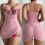 Transparent Sexy Lingerie Woman Underwire Bra And Panty Set Embroidery Floral Dress Elegant Nightdress Intimate Nightgown