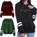 Golden Jungkook Printed Hoodie Fall Winter Woman Hooded Long Sleeve Sweatshirt Female Home Outdoor Comfort Warm Loose Pullover