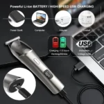 HATTEKER 6-in-1 Professional Cordless Hair Clipper for Man Metal Barber Kit with Trimmer Hair Cutting Set for Precision Cutting - Image 4