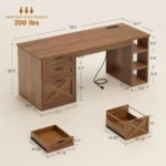 55.1" Executive Office Desk with 3 Drawers, Farmhouse Computer Desk with File Drawer & Storage Shelves, Home Office, Customized - Image 2