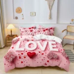 3Pcs Romantic Love Letter Red Rose Flower Pattern Bedding Set Included 1 Duvet Cover & 2 Pillowcases For Home Dorm Hotel Decor - Image 7