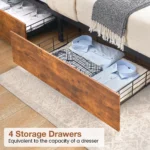Metal Bed Frame With Storage Headboard & 4 Drawers, Built in Charging Station & LED Light, No Box Spring Needed - Image 6