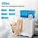 Semi-Automatic Twin Tub Washer with Spin Dryer, 26lbs Capacity, Built-in Drain Pump, Portable for Apartment, Dorm, RV