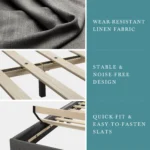 HOOMIC Upholstered Bed Frame with Adjustable Headboard, Soft Linen Fabric, Strong Supporting Structure, Noise-Free Allewie - Image 4