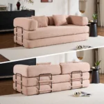 79″ Folding Convertible Sofa Bed, Oversized Corduroy Futon Floor Couch, Boneless Loveseat for Small Spaces, Living Room, Bedroom