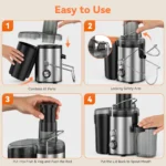 Sejoy Compact Fruits Juicer,Juice Extractor Machine Multiple Safety Features Operation Centrifugal Extractor Speed Adjustable - Image 6