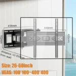 Full Motion TV Wall Mount Bracket, Extending Arm Articulating, Swivel, Tilt Fits 26-60 Inch Flat Curved TVs, VESA 400x400mm - Image 2