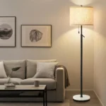 Adjustable Height Marble Floor Lamp with Pull Chain Switch for Living Room, Bedroom & Office - Black