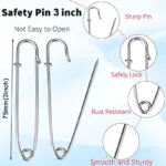 5/10/20PCS Extra-Large Steel Safety Pins 75mm(3") Heavy Duty Big Safety Pin Stainless Steel Spring Lock Pins for Clothes Crafts - Image 2