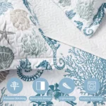 California King Coastal Quilt Set with Seahorse Design, Blue Nautical Bedding for Summer, 106”x118”