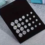 12 Pairs Set Stainless Steel Stud Earrings with Gemstone Buds Round Earrings Unisex Fashion Jewelry Gifts