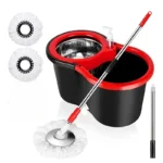 360° Spin Mop Bucket with Soap Dispenser and 2 Microfiber Heads, Stainless Steel Handle Floor Cleaning System for Home Use