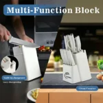 15PCS Kitchen Knife Set with Block & Sharpener, Stainless Steel Knives, Dishwasher Safe, Rust Resistant, Ergonomic Handle - Image 5