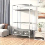 Non-Woven Fabric Portable Closet Wardrobe with Rolling Door & Hanging Rack - Lightweight Clothes - Image 4