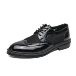 Fashion Derby Leather Men Shoes Summer Breathable White Brogue Lace Up Solid Dress Shoes Business Casual Party Wedding Shoes Men - Image 7
