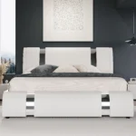 HOOMIC Modern Faux Leather Bed Frame with Iron Pieces Decor, Low Profile Platform Bed with Height-Adjustable Headboard - Image 7