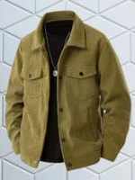 Men's Casual Black Corduroy Jacket Vintage Trucker Style Long Sleeve Button Up Coat - Image 6