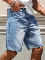 Men's summer blue regular denim shorts. - Image 4
