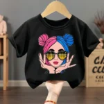 Summer Girls Casual T Shirts Fashion Printed Children's Short Sleeve Tops Kids Breathable Comfy Outdoor Tee Black Pink White - Image 2