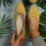 New 2024 Pointed Toe Flat Office Boat Solid Color Knitted Slip on Shoes Casual Ballet Flats Shoes Women Loafers Zapatos De Mujer - Image 9