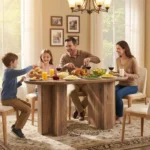 63 Rustic Oak Oval Dining Table with T-Shaped Base for 4-6 People, Sturdy and Thick Tabletop