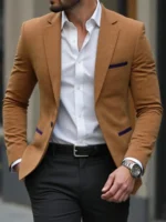 Men's Corduroy Blazer Jacket Medium Thick Business Suit Spring & Fall Season Fitted Design Woven Fabric Style - Image 9