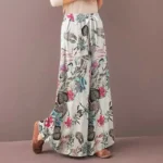Floral Print Wide Leg Women Pants Spring Drawstring Bohemia Trousers