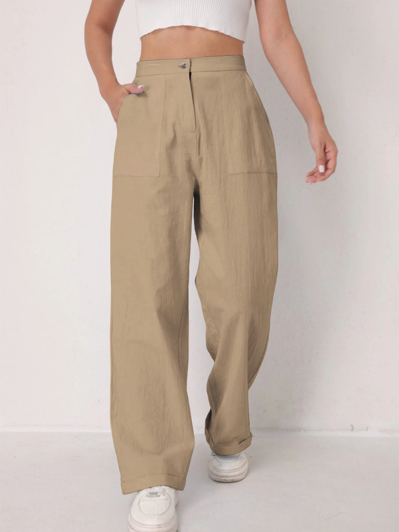 Se5f62cdd7f9d4745a926ba6ef96b0118a.webp Elegant Solid Color Linen Wide Leg Pants for Women High Waist Drapey Casual Summer - Image 1