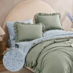 Queen Comforter Set – 7 Pieces Ruffle Sage Green Bedding, Shabby Chic Farmhouse Style with Floral Sheets & Pillowcases