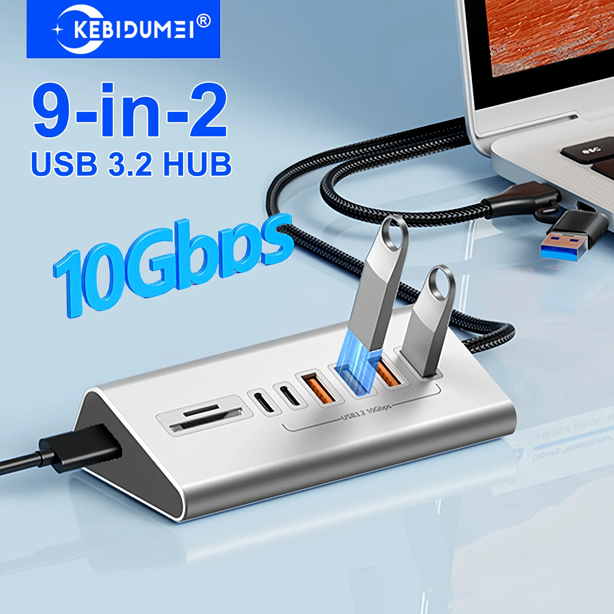 Se632a4884ddb4bb49f6d38353895c1bfp.webp 10Gbps USB 3.2 Docking Station USB Hub Type C Splitter with Card Reader Aluminum Alloy Multi 8/9 Ports Switch For PC Laptop - Image 1