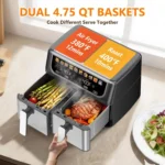 Dual Basket Air Fryer, 9.5 Quart Large Air Fryer with Double Basket, Black - Image 6