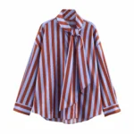 Women’s Loose Fit Striped Shirt Bow Single Breasted Simple Casual Female Top
