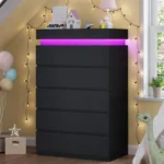 Tall 5 Drawer Dresser with LED Light, Modern Chest of Drawers for Bedroom,Closet Dressers with Drawers, Customized