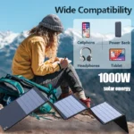 1000W solar panel kit, complete camping, foldable solar panel, portable handheld backpack, suitable for car, boat, RV campsite
