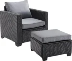 Farini Patio Sectional Sofa Set, Outdoor Furniture with Ottoman, Water/Oil/Stain-Resistant Fabric, Dark Gray Cushion + Gray Wick - Image 8