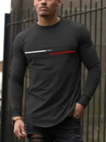 Men's 100% pure cotton summer loose comfortable casual  PARIS print large round neck long sleeve T-shirt top - Image 6