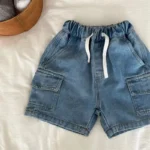 2026 Kids Boys Denim Cargo Shorts 2-8Y Casual Summer Jeans Bottoms Waist Elastic Waistband Children Clothes Outerdoor Boys
