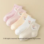 5 Pairs Baby Girl Ankle Socks with Cute Bear Pattern, Comfortable and Breathable for All Seasons - Image 2