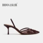 String Bead Mesh Embroider Slingback High Heels Women Sexy Pointed Toe Heeled Sandals - Image 6