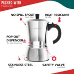 9 Cup Stovetop Espresso Maker - Stainless Steel Italian Cuban Mocha Coffee Pot for Home Brewing - Image 3