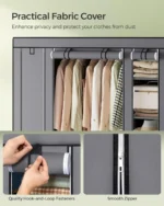 Portable Closet Wardrobe with Non-Woven Cover, 59×17.7×69 Inches, 12 Shelves, Gray for Bedroom Storage