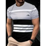 Summer classic men's T-shirt: Outdoor round-neck short-sleeved top with striped print, loose street men's T-shirt with additiona - Image 4