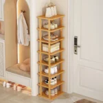 Vertical Shoe Rack – Tall Narrow Shoe Rack Organizer for Small Spaces, Bamboo Shelf for Entryway, Closet, Corner, Doorway
