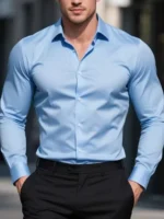 White men's Dress shirt without ironing, business casual, slim and slim black shirt, solid color, fashionable and high-quality - Image 2