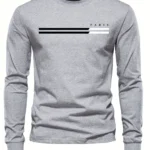 Men's 100% pure cotton summer loose comfortable casual  PARIS print large round neck long sleeve T-shirt top