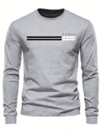 Men's 100% pure cotton summer loose comfortable casual  PARIS print large round neck long sleeve T-shirt top
